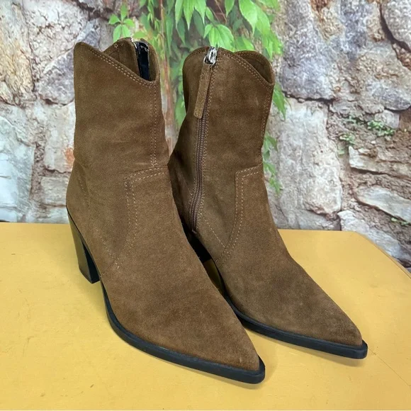 ZARA Brown Split Leather Cowboy Boots, 38 - Picture 5 of 11